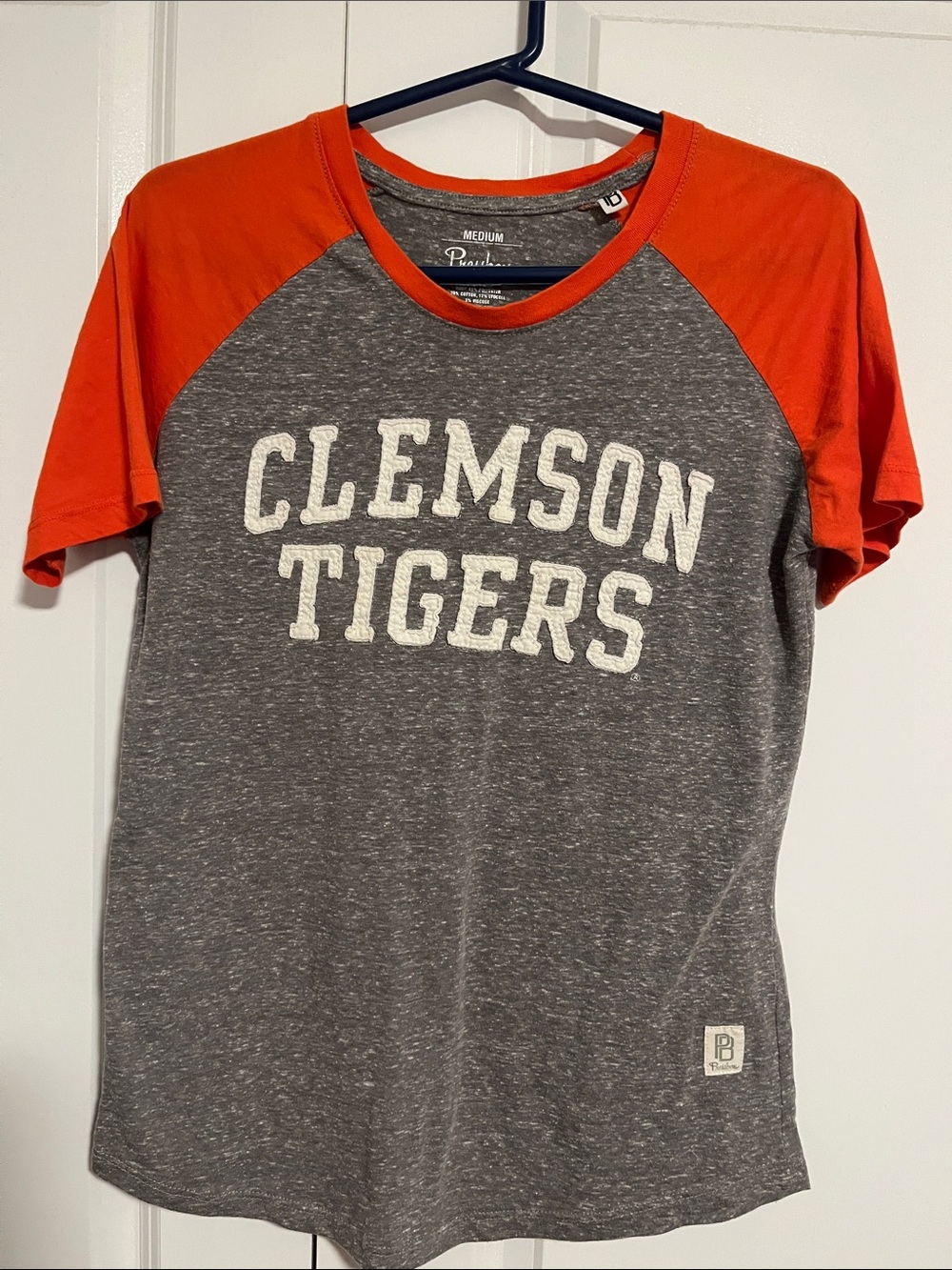 Pressbox Gray and Orange Clemson Raglan Tee